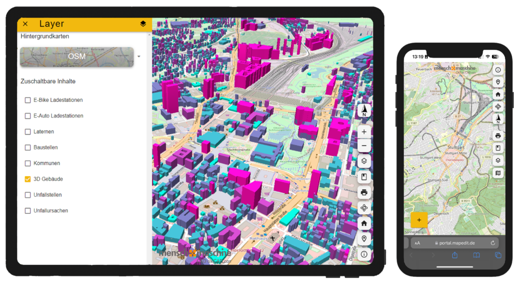 MapEdit Portal auf dem Tablet und Smartphone